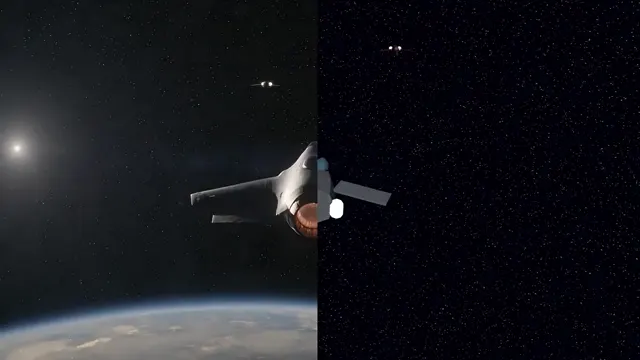 Fighter jet above the curved Earth against a dark sky filled with stars